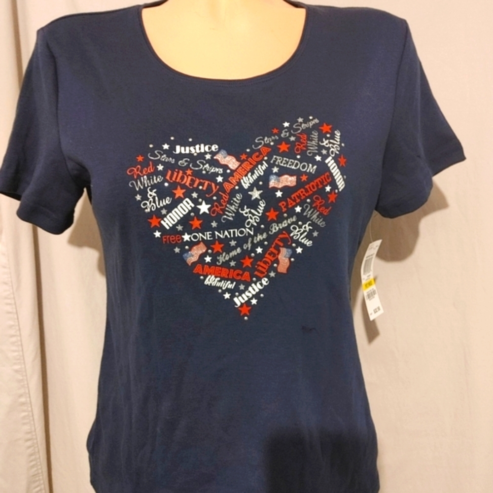 Karen Scott Patriotic heart T-shirt, NEW